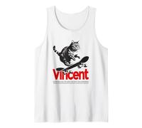Homme VINCENT - beau nom de garçon avec un chat & skateboard Débardeur