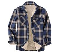 Homme Western Lumberjack Plaid Polaire Doublé Veste Chemise Chaude matelassée en Flanelle Thermique Chemise à Carreaux et Rayures Décontractée avec Poche Poitrine Marine L