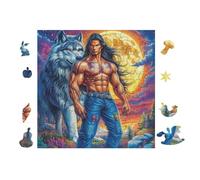 Homme with Loups dans la forêt au clair de lune 100 Pieces Casse-tête Débutant En Voitureton Épais Facile Apprentissage Loisir Créatif Activité Hommeuelle Décoration Murale Cadeau Saint Valentin 28x28