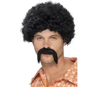 Hommes 1960s 70s Rétro Disco Dirtbag Kit Perruque + Tash Fantaisie Accessoire