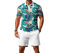 Hommes 2 pièces tenues Polo et Shorts Set athlétique Jogging été hawaïen maillot (#4, S)