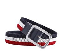 Hommes 3.5 cm Simili cuir Tisser Ceinture Occasionnel Élastique Ceinture, Rouge Blanc Bleu Foncé, 120 cm