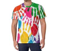 Hommes 3D Imprimé T-Shirts Motifs D'Empreintes De Mains Colorés T-Shirt Hommes D'Été À Manches Courtes Fitness Tee Style Artistique Respirant Streetwear T-Shirt,S-6Xl