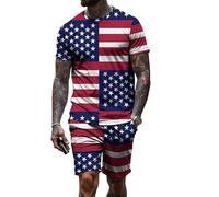 Hommes 4 Juillet Sports Set Deux Pièces Casual Sports Suit USA Flag Survêtement Sportswear Gym Sets Jogging d’été