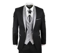Hommes 4 Pièce Mariage Costume Marié Vintage Col Châle Noir Cravat Coupe Ajustée