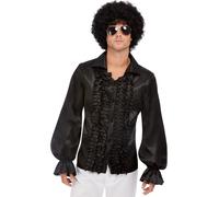 Hommes 60s 1960s 60's 70s 70's à Volants Déguisement Chemise Disco Noir Par
