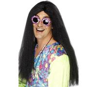 Hommes 60s 1960s 60's Déguisement Hippie Perruque Noir Par Smiffys