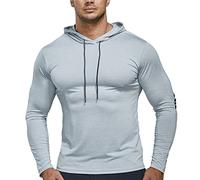 Hommes À Manches Longues Compression Chemises de Course des Sports Sweats à Capuche Dry Fit Aptitude Haut 21801 Gris XL