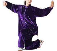 Hommes Arts Martiaux Kung Fu Uniforme, Tang Costume Tang Velours Doré Tai Chi Vêtements Unisexe Deux Pièces, Convient pour WU Shu Wing Chun Taekwondo, Purple, M