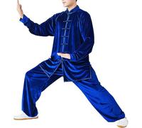 Hommes Arts Martiaux Kung Fu Uniforme, Tang Costume Tang Velours Doré Tai Chi Vêtements Unisexe Deux Pièces, Convient pour WU Shu Wing Chun Taekwondo, Royal Blue, S