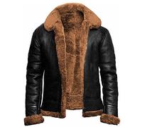 Hommes B3 Bombardier Véritable Veste en Cuir Aviateur ， Moelleuse À Manches Longues Épais Manteau Mouton Aviateur Jeste en Cuir Réel pour Voyager, Fête, Vacances (Color : Brown, Size : XL)