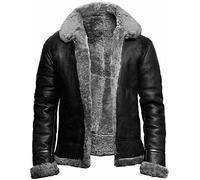 Hommes B3 Bombardier Véritable Veste en Cuir Aviateur ， Moelleuse À Manches Longues Épais Manteau Mouton Aviateur Jeste en Cuir Réel pour Voyager, Fête, Vacances (Color : Grey, Size : XL)