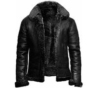 Hommes B3 Bombardier Véritable Veste en Cuir Aviateur ， Moelleuse À Manches Longues Épais Manteau Mouton Aviateur Jeste en Cuir Réel pour Voyager, Fête, Vacances (Color : Schwarz, Size : 3XL)