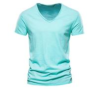 Hommes Bamboo Coton Manches Courtes col en V Confortable Doux Muscle t-Shirt Casual Slim Fit Sport Plage t-Shirt (Vert Clair,XXL)