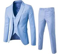 Hommes Blazers 3 Pièces Ensembles Mariage 2 Costumes Vestes Classiques Affaire Formelle Gilet Pantalon, Sky Blue3-piece Sui, XXL