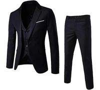 Hommes Blazers 3 Pièces Ensembles Mariage 2 Costumes Vestes Classiques Affaire Formelle Gilet Pantalon, Black 3-Piece Suit, 3XL