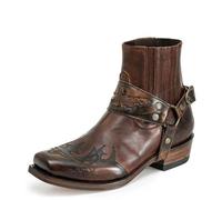 Hommes Bottes Cowboy à Enfiler avec Bout Carrées Bottes de Motard Cuir Cowboy Équitation Chic Mode Confort Bottes Western,Dark Coffee,46 EU