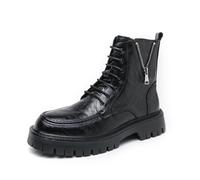 Hommes Bottes De Combat À Plateforme Cuir PU Bottes Chukka À Lacets | Bottes De Moto Montantes À Glissière Sur Le Côté À La Mode Semelle À Crampons Antidérapante Bottines De Travail Pour Cheville