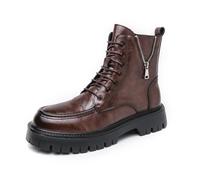 Hommes Bottes De Combat À Plateforme Cuir PU Bottes Chukka À Lacets | Bottes De Moto Montantes À Glissière Sur Le Côté À La Mode Semelle À Crampons Antidérapante Bottines De Travail Pour Cheville