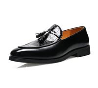 Hommes Britannique Mocassins Cuir Synthétique Poids Léger Slippers Gland Chaussures élégantes,Noir,47 EU