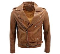 Hommes Bronzer Brando Veste Motard en Cuir S