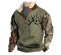 Hommes Camouflage Chasse Au Cerf Imprimé Sweat-Shirt Aztèque Cowboy Pull Manches Longues Vestes Western avec Poche Kangourou