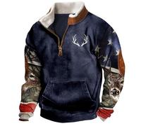 Hommes Camouflage Chasse Au Cerf Imprimé Sweat-Shirt Aztèque Cowboy Pull Manches Longues Vestes Western avec Poche Kangourou