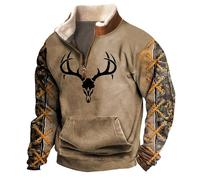 Hommes Camouflage Chasse Au Cerf Imprimé Sweat-Shirt Aztèque Cowboy Pull Manches Longues Vestes Western avec Poche Kangourou