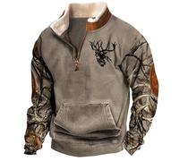 Hommes Camouflage Chasse Au Cerf Imprimé Sweat-Shirt Aztèque Cowboy Pull Manches Longues Vestes Western avec Poche Kangourou