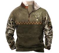 Hommes Camouflage Chasse Au Cerf Imprimé Sweat-Shirt Aztèque Cowboy Pull Manches Longues Vestes Western avec Poche Kangourou