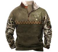 Hommes Camouflage Chasse Au Cerf Imprimé Sweat-Shirt Aztèque Cowboy Pull Manches Longues Vestes Western avec Poche Kangourou