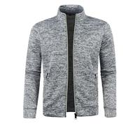 Hommes Cardigan Veste avec Col Debout Mince à Manches Longues Pulls Épais Doublé Chandail Zippé Chaud Veste en Maille Ouvrez-Front Zippé Tricoté