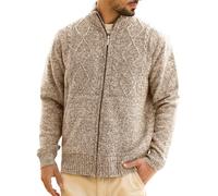 Hommes Cardigan Veste en Maille Grosse Tricoté avec Col Debout Décontractée Ouvrez-Front Zippé Gilet Automne Hiver Chaud Pulls en Sweat