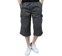 Hommes Cargo Shorts en Coton Bermuda Pantacourt Casual Multi Poches Loisirs 3/4 Short Eté Hommes Short de Sport Court Pantalon Gris foncé Taille FR XXS(Asie S)