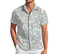 Hommes Carnaval Club Paillettes Mode Numérique 3D Imprimé Manches Courtes Revers Boutonné Petit Haut Chemise à Paillettes pour Homme Slim Chemises pour Homme Fit Costume Parfait pour Party Disco