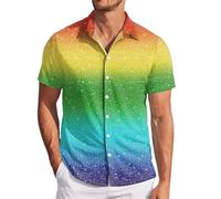 Hommes Carnaval Club Paillettes Mode Numérique 3D Imprimé Manches Courtes Revers Boutonné Petit Haut Chemise à Paillettes pour Homme Slim Chemises pour Homme Fit Costume Parfait pour Party Disco