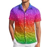 Hommes Carnaval Club Paillettes Mode Numérique 3D Imprimé Manches Courtes Revers Boutonné Petit Haut Chemise à Paillettes pour Homme Slim Chemises pour Homme Fit Costume Parfait pour Party Disco