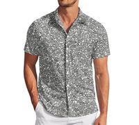 Hommes Carnaval Paillettes Mode Numérique 3D Imprimé Manches Courtes Revers Boutonné Petit Haut Tenue Disco Habillées Costume T-Shirt Annee 80 Brillante Tenue de Soiree Vetement Clubwear Nuit de Fête