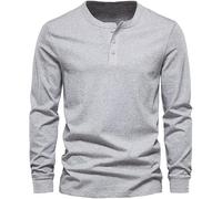 Hommes Casual à Manches Longues Chemises Henley T-Shirt en Coton Mode Puni T-Shirt à Col Rond Boutons Tee Tops Chemises Henley Ajustées pour Hommes Chemises Henley à Manche, D-Grey, L
