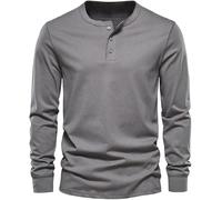 Hommes Casual à Manches Longues Chemises Henley T-Shirt en Coton Mode Puni T-Shirt à Col Rond Boutons Tee Tops Chemises Henley Ajustées pour Hommes Chemises Henley à Manche, E-Grey 1, XL