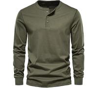 Hommes Casual à Manches Longues Chemises Henley T-Shirt en Coton Mode Puni T-Shirt à Col Rond Boutons Tee Tops Chemises Henley Ajustées pour Hommes Chemises Henley à Manche, B-Green, XXL