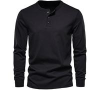 Hommes Casual à Manches Longues Chemises Henley T Shirt en Coton Mode Uni Col Rond T-Shirt Boutons Tee Tops Chemises Henley Slim Fit Hommes À Manches Longues Mode Léger Casual, C-Black, L