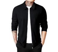 Hommes Casual Cardigan Pull Revers Zip Couleur Unie à Manches Longues Waffle Jacket Coupe AjustéE Veste Cardigan à Manches Longues pour Homme Revers Fin Col Montant Zippé LéGer Et Fin à Pull