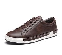 Hommes Casual Cuir Skateboard Fashion Chaussures Dentelle Talons Hauts Chaussures Antidérapantes Business Fashion Floor Comfort Sneakers,Marron,48 EU