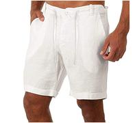 Hommes Casual Shorts Respirant Confortable Léger Pantalon Court Couleur Unie Élastique À La Taille D'Été Shorts Hommes Élégant Sport Bermudes Hawaïen Travail Vacances Shorts Salopette, Blanc, L