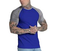 Hommes Casual Slim Raglan frappé Couleur Coton Manches Courtes Baseball Costume t - Shirt Color Bleu Gris Clair Size XL