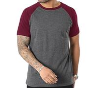 Hommes Casual Slim Raglan frappé Couleur Coton Manches Courtes Baseball Costume t - Shirt Color Gris foncé vin Rouge Size M