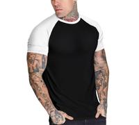 Hommes Casual Slim Raglan frappé Couleur Coton Manches Courtes Baseball Costume t - Shirt Color Noir Blanc Size L
