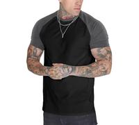 Hommes Casual Slim Raglan frappé Couleur Coton Manches Courtes Baseball Costume t - Shirt Color Noir - Gris foncé Size L