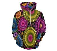 Hommes Cercles Colorés 3D Imprimer Pull Sweat À Capuche Avec Poche Kangourou, Sweat À Capuche Unisexe Style Mandala Décontracté, Couleurs Mélangées Sweat-Shirt Confortable Coupe Décontractée